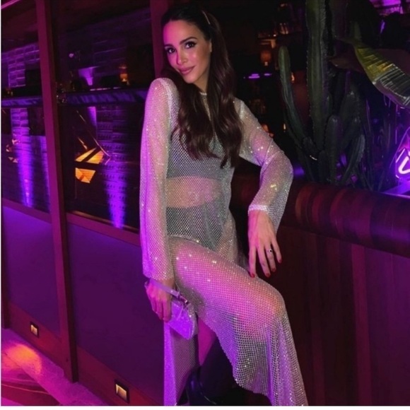 ZARA RHINESTONE MESH DRESS white sparkly size xs/s NWT - Picture 4 of 12